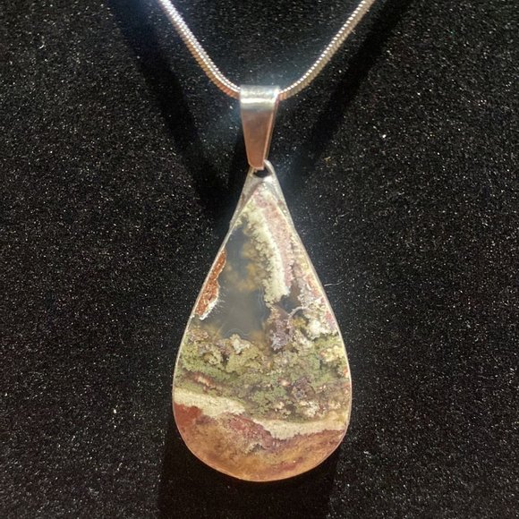 Katmandu Trading Company Jewelry - Moss Agate Teardrop Crystal Pendant (XL)